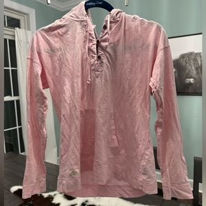 Small, light weight hoodie, pastel pink may, and run big, Lauren jeans Co.